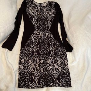 Bar III illusion waist black white stretch long sleeve dress L